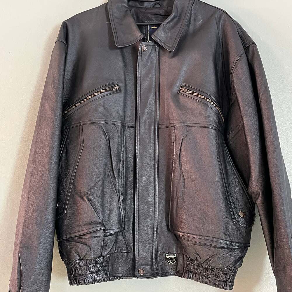 Vintage Italy Moda Black Leather Bomber Jacket, Men's Size XL